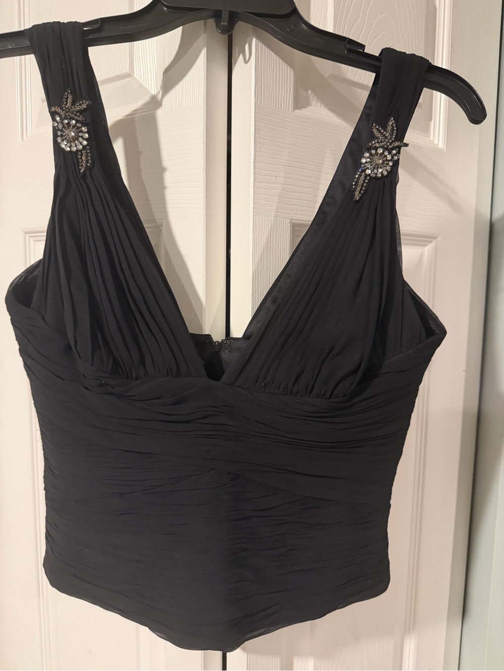 Badgley Mischka Black Embellished V-Neck dressy top